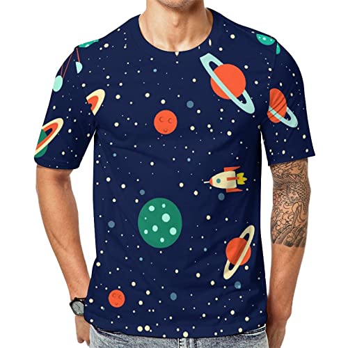 Herren-T-Shirt Raketen Satellit Raumfahrt Planeten T-Shirt Mit Kurzen Ärmeln T-Shirt Mit Rundhalsausschnitt von Lurnise