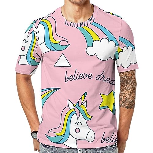 Herren-T-Shirt Regenbogen Einhorn T-Shirt Mit Kurzen Ärmeln T-Shirt Mit Rundhalsausschnitt von Lurnise