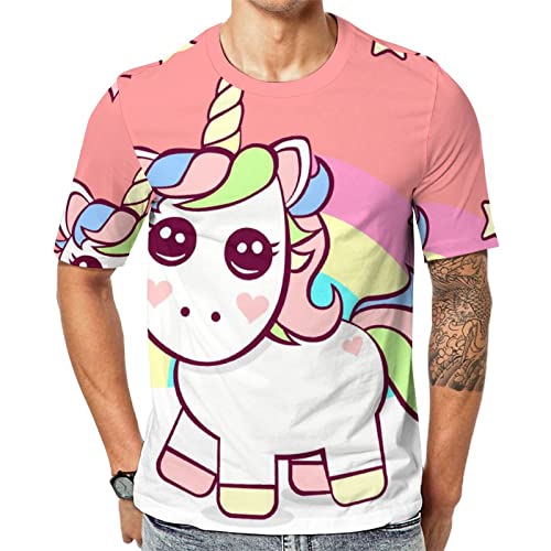 Herren-T-Shirt Rosa Einhorn-Sterne-Muster T-Shirt Mit Kurzen Ärmeln T-Shirt Mit Rundhalsausschnitt von Lurnise