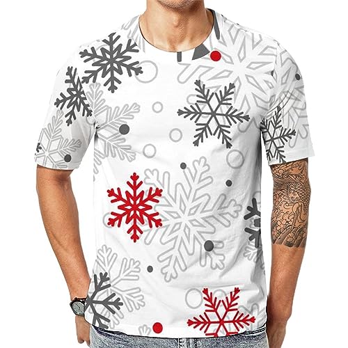 Herren-T-Shirt Schneeflocken-Muster T-Shirt Mit Kurzen Ärmeln T-Shirt Mit Rundhalsausschnitt von Lurnise