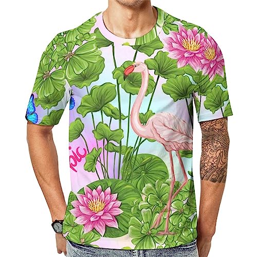 Herren-T-Shirt Tropischer Flamingo T-Shirt Mit Kurzen Ärmeln T-Shirt Mit Rundhalsausschnitt von Lurnise