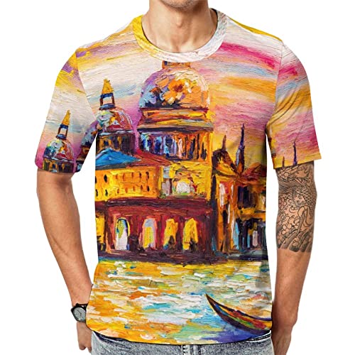 Herren-T-Shirt Venedig Landschaft T-Shirt Mit Kurzen Ärmeln T-Shirt Mit Rundhalsausschnitt von Lurnise