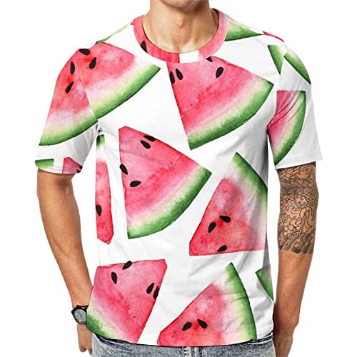 Herren-T-Shirt Wassermelone Muster T-Shirt Mit Kurzen Ärmeln T-Shirt Mit Rundhalsausschnitt von Lurnise