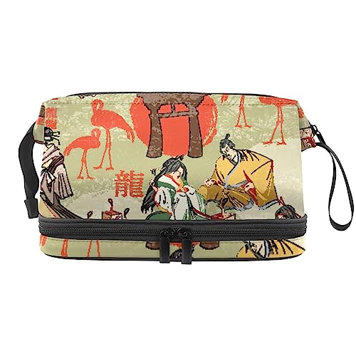 Kosmetiktasche Japanisches Mädchen Und Flamingo Kosmetiktasche Reisekosmetiktasche Makeup Organizer Case Große Kapazität von Lurnise