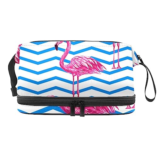 Kosmetiktasche Mit Reißverschluss Flamingos Und Streifen Kosmetiktasche Tragbare Kosmetiktasche Reisekosmetik-Organizer Für Frauen von Lurnise