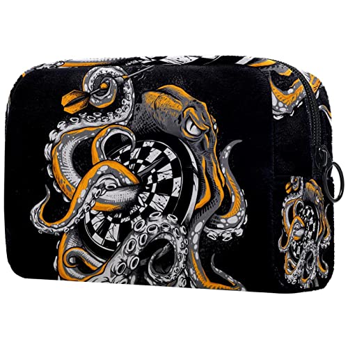 Kosmetische Reisetasche Orange Schwarzer Dart-Oktopus Künstler Aufbewahrungstasche Reißverschlusstasche Reisekosmetik-Organizer Für Frauen Und Mädchen von Lurnise