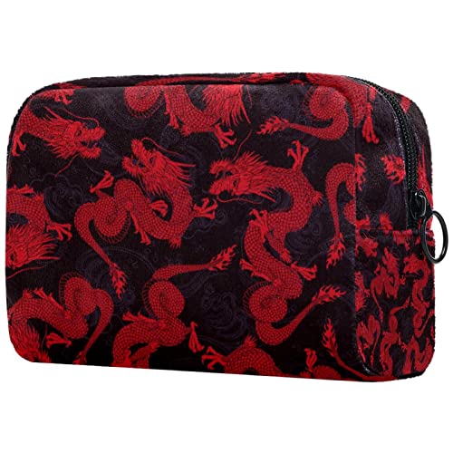 Kosmetische Reisetasche Rote Drachenmuster Künstler Aufbewahrungstasche Reißverschlusstasche Reisekosmetik-Organizer Für Frauen Und Mädchen von Lurnise