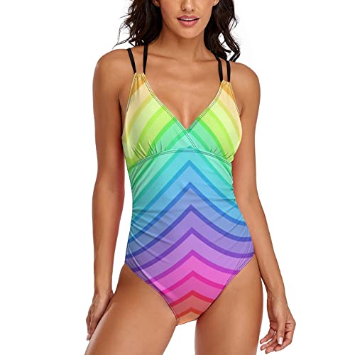 Lurnise Damen 1-Teilige Bikinis Regenbogen Und Streifen Mode Badeanzüge Badeanzüge von Lurnise