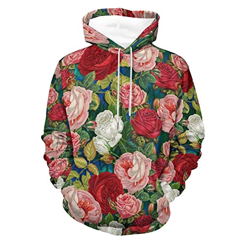 Lurnise Hoodie Für Erwachsene Rosenblüten Blumen Sweatshirts Hoody Mit Tasche Für Herren Damen von Lurnise