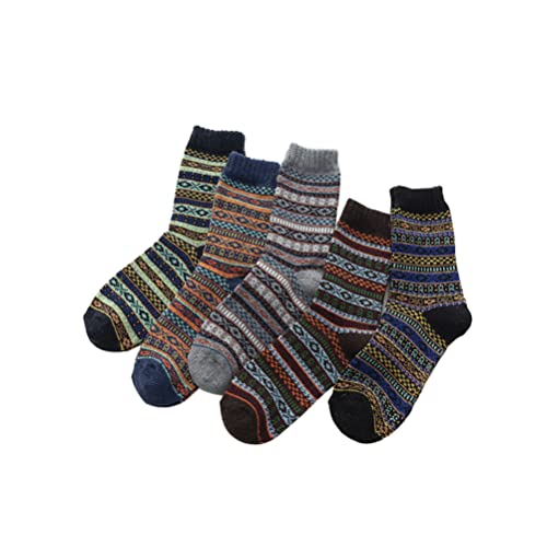 5paare Damen Wollsocken Warm Vintage Winter Socken Gemütliche Und Atmungsaktive Stricksocken Für Kaltes Wetter Farben Und Muster Zufällig von Lurrose