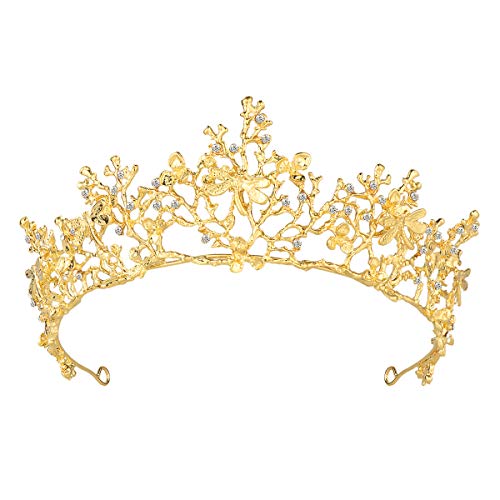 Braut Kopfschmuck Barock Tiara Golden Dragonfly Kristall Strass Vintage Hochzeit Tiara Königin Prinzessin Krone für Hochzeit Geburtstag Party gefallen (Golden) von Lurrose