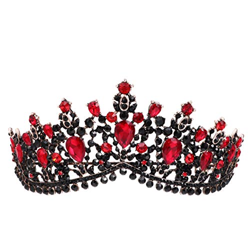Brautkrone Barocke Tiara-krone Barocke Strasskronen Hochzeitskrone Aus Kristall Schwarze Strasssteine Rote Hochzeitskrone Rote Kristallkönigin Roter Strass Schleier Fräulein Blumen von Lurrose
