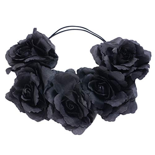 Gothic Black Rose Stirnband einstellbare Blumenkranz Kranz Halloween Krone Stirnband (schwarz) von Lurrose