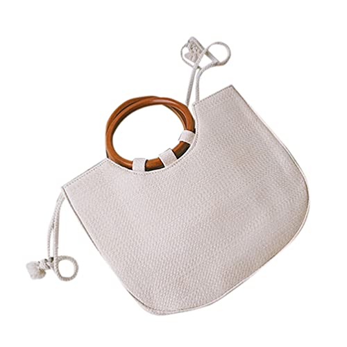 Handtaschen Lässige Handtasche Tragetasche Mit Rundem Griff Sommer Strandtasche Crossbody-reisetasche Damen Tasche Gewebte Handtasche Fräulein Weiß Bambus Umhängetasche Stroh von Lurrose