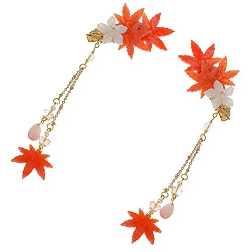 1 Paar Frauen Haarspangen Quaste Herbstblatt Haarspangen Chinesische Haarschmuck Leaf Tassels Headdress Leaf Hair Clips Autumn Leaf Hairpins Autumn Leaf Hair Accessories Tassel Headdress von Lurrose