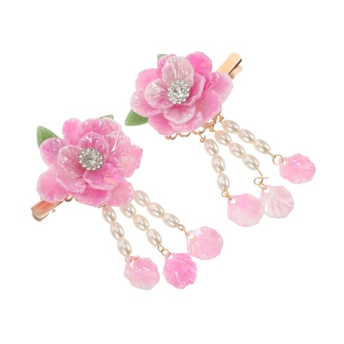 Lurrose 1 Paar Haarnadeln Cheongsam-Haar-Accessoires Vintage-Haarspangen Chinesische Traditionelle Kopfbedeckung Kinder-Haar-Accessoires Blumen-Clips Für Haare Rosa Clip Braut von Lurrose