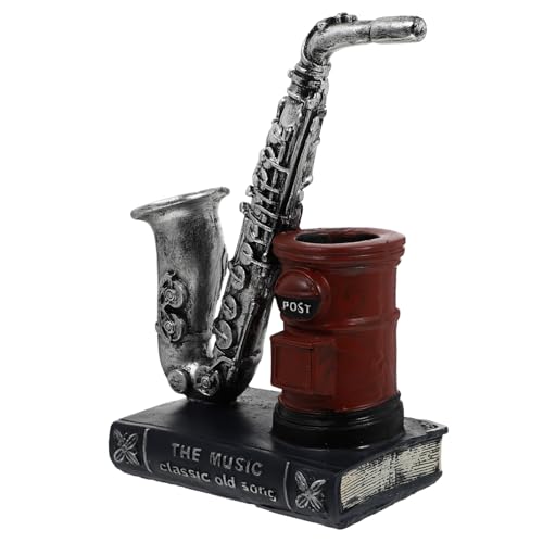 Lurrose 1 STK Saxophon-stifthalter Behälter Für Instrumentenstifte Musik-Statue Musik Sammlerfigur Dekorativer Stifthalter Violine Halter Für Musikstifte Büro Desktop-Stift Harz Kosmetik von Lurrose