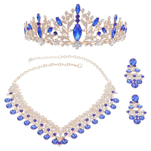 Lurrose 1 Set Braut-Tiara-Set: Strass-Krone und Schmuck – funkelnde Tiara-Halskette und Ohrringe für Hochzeits-Geburtstagsparty – luxuriöse Braut-Accessoires von Lurrose