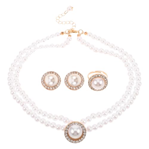 Lurrose 1 Set Perlenkette/Ohrring: Halskette/Ohrring im Barockstil mit Kunstperlen für Damen – Strassschmuck für Bräute, Partys und Büro von Lurrose