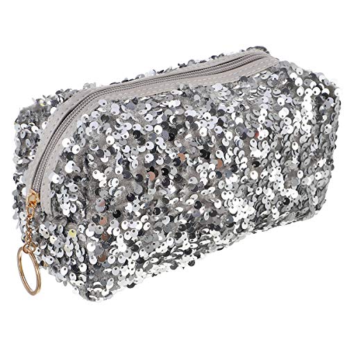 Lurrose 1 x quadratische Aufbewahrungstasche für Damen, tragbare Kosmetiktasche, Reise-Kulturtasche, Silber, 19X10CM, von Lurrose