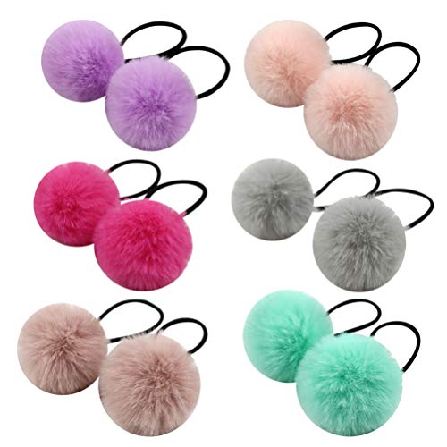 Lurrose 12 Stück Pom Haargummis Pompon Ball Elastisches Haarband Pelzball Flauschige Pferdeschwanzhalter Plüsch Haarschmuck für Frauen Dame Mädchen von Lurrose