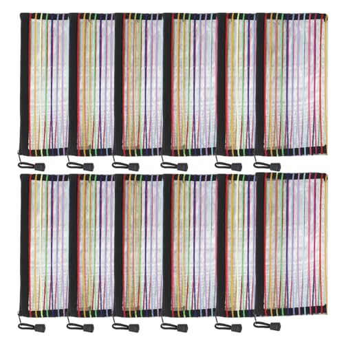 Lurrose 12 Stück bunt gestreifte Dokumententaschen mit Reißverschluss, PVC-Bleistiftbeutel, tragbarer Schreibwaren-Organizer für die Organisation im Klassenzimmer, Schulbürobedarf von Lurrose