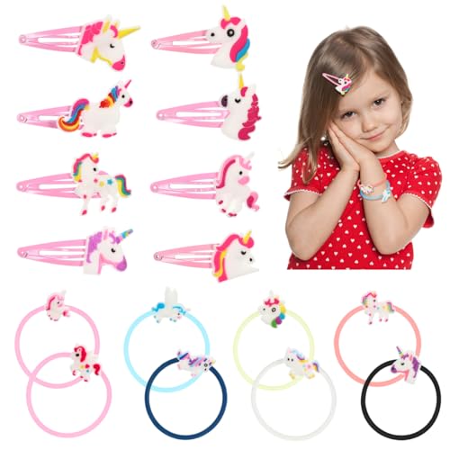 16 Stück Einhorn-Haarspange Haarnadeln Einhorn-Armband Haargummis Pferdeschwanz-Halter Haar-Accessoires für Mädchen Frauen Größe von Lurrose