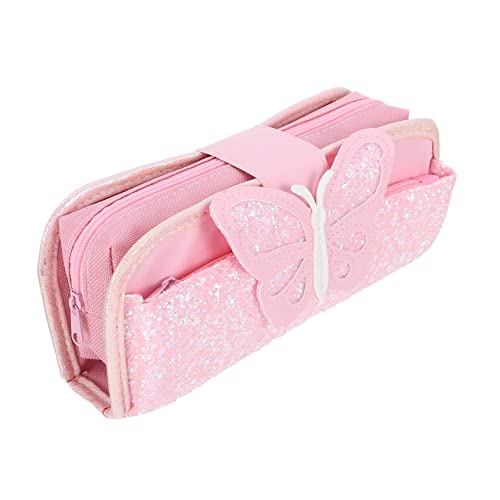 Lurrose 1stück Multifunktionales Sequin Federmäppchen Für Schüler Große Kapazität Praktische Schreibwaren Aufbewahrungstasche Rosa Mit Schmetterlingsdesign von Lurrose