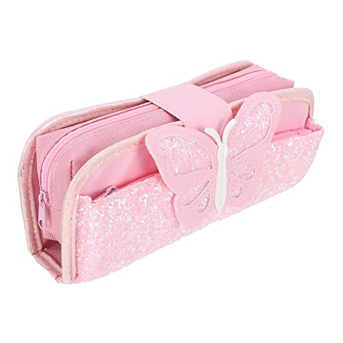 Lurrose 1stk Schreibwaren-Box Schmetterlings-Stift-Aufbewahrungstasche Reißverschluss- Stiftbox Oxford Stifttasche Glitter Stift Tasche Mäppchen Mode Pu Tasche Für Make-up-Pinsel Student von Lurrose