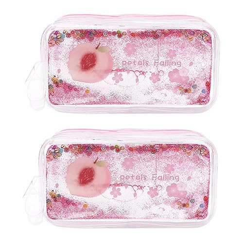 Lurrose 2stücke Quicksand PVC Stiftemäppchen Mit Pfirsichmuster Shiny Pen Bag Großes Fassungsvermögen Für Schreibwaren Und Kosmetik Leicht Zu Reinigen Tragbar Für Schule Und von Lurrose