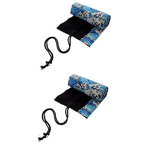 Lurrose 2 Stück Rolle Bleistiftrolle Rollmäppchen -bleistifttasche Farbstift-Organizer-Tasche Tragbarer Farbstift-Organizer Farbiges Federmäppchen Bettwäsche Aus Baumwolle Blue von Lurrose