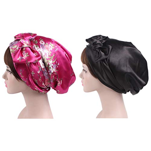 Lurrose 2 Stück Satin Sleeping Wrap Bowknot Nacht Hut Ribbon Sleep Bonnet Silk Head Wrap Supplies Für Frauen Mädchen von Lurrose