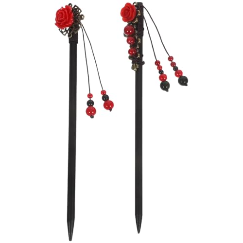 Lurrose 2 Stücke Holz Haarnadeln Vintage Chinesische Haarnadel Blume Haars täbchen Kopfschmuck Lange Haare Chignon Haarnadeln für Mädchen Damen von Lurrose