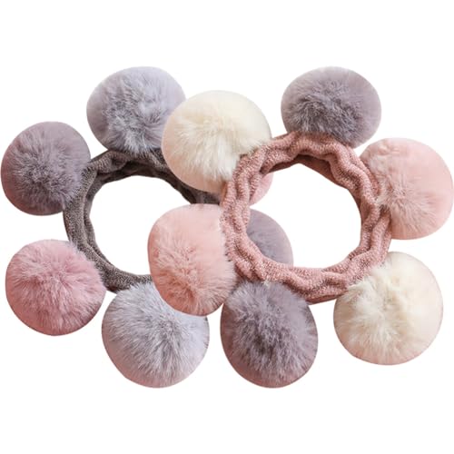 Lurrose 2 Stück Pom Ball Haargummis Plüsch Ball Haarringe Elastisches Haarband Flauschige Pferdeschwanz Halter PomPom Haargummi für Frauen Mädchen Haarschmuck (Stil 3) von Lurrose