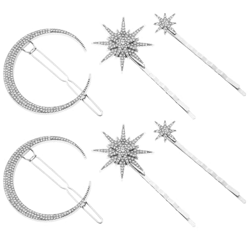 Lurrose 2Pcs Mond Und Stern Haar Clips Vintage Strass Stern Haarnadeln Haar Barrettes Legierung Haar Pins für Frauen Mädchen Dicke Haar Zubehör (Silber) von Lurrose