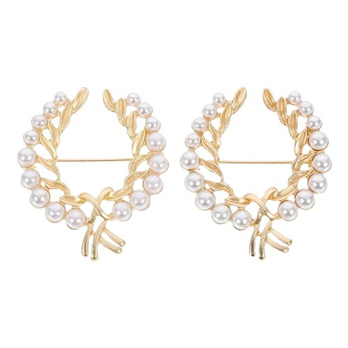 Lurrose 2ST Schmuck Vintage Runden Weißer Simulierte Perle Kranz Braut Urlaub Marquise Kreis Bling Schal Brosche Retro Bruststift für Frauen Hochzeit Golden von Lurrose