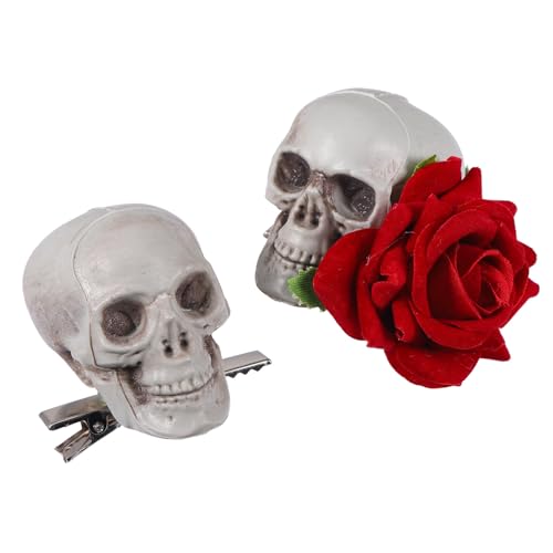 Lurrose 2st Halloween-haarspangen Haarspange Aus Knochen Skelett-haarnadeln Totenkopf Haarspangen Cosplay-haarspange Gotische Kopfbedeckung Blumenhaar Rose Bettwäsche Aus Baumwolle Frau von Lurrose