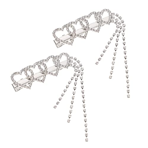 Lurrose 2st Knall-clip Modische Haarklammern Strass-herz-haarspangen Elegante Haarspange Liebe Herz Haarspange Zarte Haarnadeln Haarschmuck Legierung Herzförmig Mädchen Kleine Quasten von Lurrose