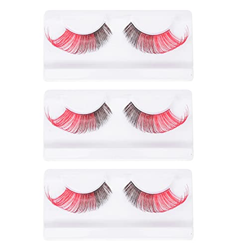 Lurrose 3 Pairs Halloween Falsche Wimpern Flauschigen 3D Nerz Wimpern Bunte Volumen Faux Wimpern Langen Wimpern Wispy Cluster Wimpern Verlängerung für Frauen Mädchen Schwarz Rot von Lurrose