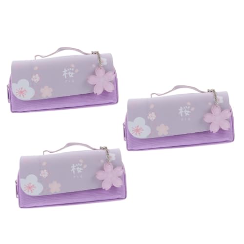 Lurrose 3 STK Mäppchen Stift-Organizer-Halter Reißverschlüsse Stifttasche Bleistiftbeutel Für Mädchen Stiftaufbewahrungs-Organizer Kosmetiktasche Schüler Pu Violett Reißverschluss Oxford von Lurrose