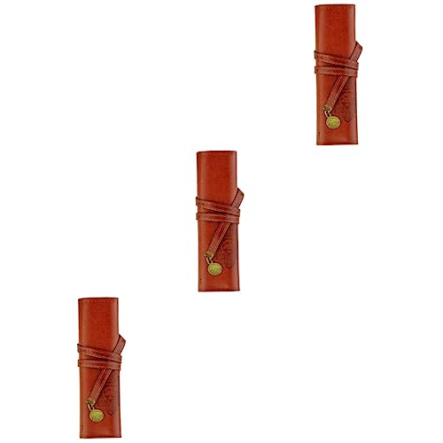 Lurrose 3st Stifthalter Pinseltasche Make-up-Beutel Kunstpinselhalter Münzbeutel Makeup Tasche Make-up-Taschen Retro-federmäppchen Stifttasche Gouache-stiftbeutel Kosmetiktasche Coffee von Lurrose