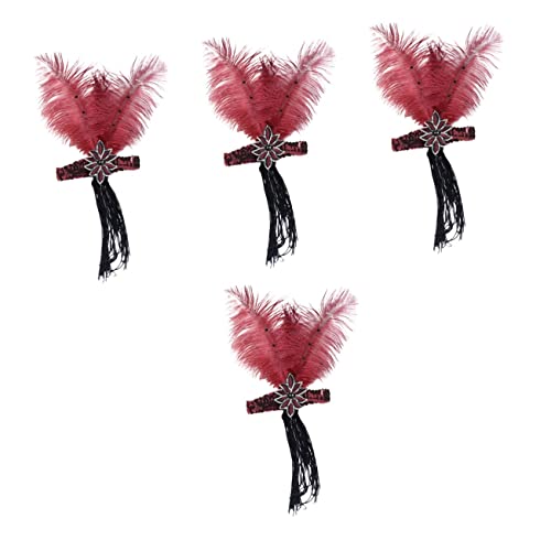 Lurrose 4 Stück Gefranstes Feder-stirnband Stirnband Für Frauen Fascinator-stirnbänder Flapper-kopfstück Karnevalsstirnband Karneval-stirnband Haarschmuck Charmant 20er Polyester von Lurrose