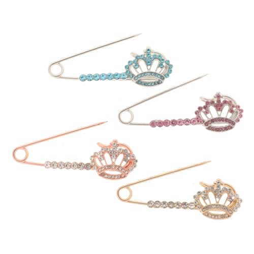 Lurrose 4 Stück Teiliges Strass Krone Broschen für Damen Anstecknadeln Legierung und Vielseitig für Kleidung Schal Pullover Stilvolle Accessoires Gold Roségold Blau und Rosa von Lurrose