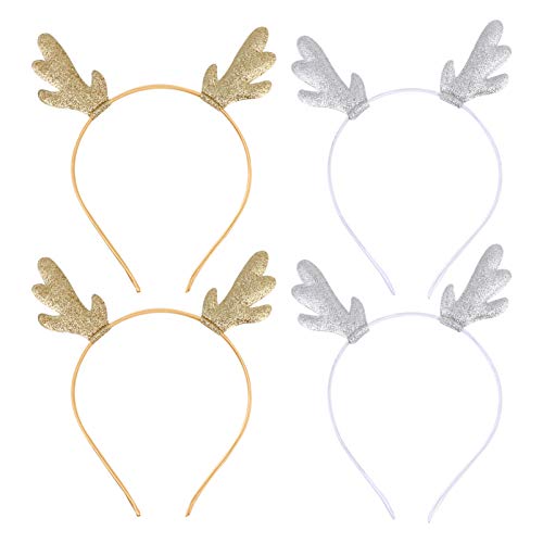 Lurrose 4 Stück Weihnachten Rentiergeweih Stirnband Glitzer Haar Hoop Hirsch Horn Kopfbedeckung Kinder Mädchen Frauen Erwachsene Party Haarschmuck Winter Kopfschmuck Silber Golden von Lurrose