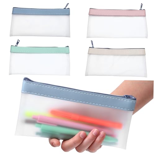 Lurrose 4stücke Stiftebeutel Halbtransparent Stifthalter Stift-Organizer Mit Reißverschluss Geldbeutel Kosmetiktaschen Für Schreibwaren Geld Und Make-up Pinsel von Lurrose