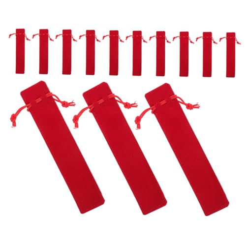 Lurrose 50 Stück Federmäppchen mit Kordelzug Einzelhülle Hülle Halter Kordelzugbeutel aus Stoff Kleine Bleistiftbeutel Samtbeutel mit Kordelzug Federmäppchen aus Samt Flanell rot von Lurrose