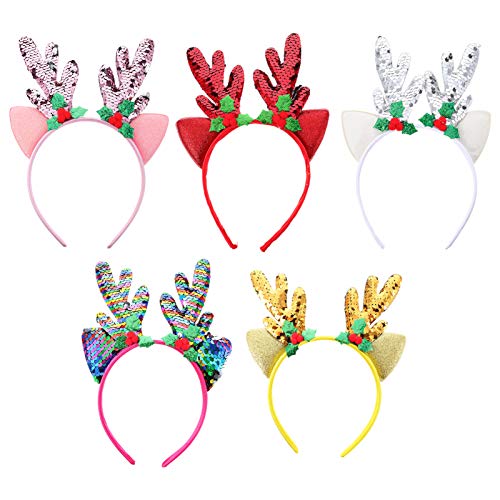 Lurrose 5Pcs Rentiergeweih Lustige Weihnachten Stirnband Hirschgeweih Ohren Weihnachten Kopfbedeckung Weihnachten Kostüme Party Dekorationen von Lurrose