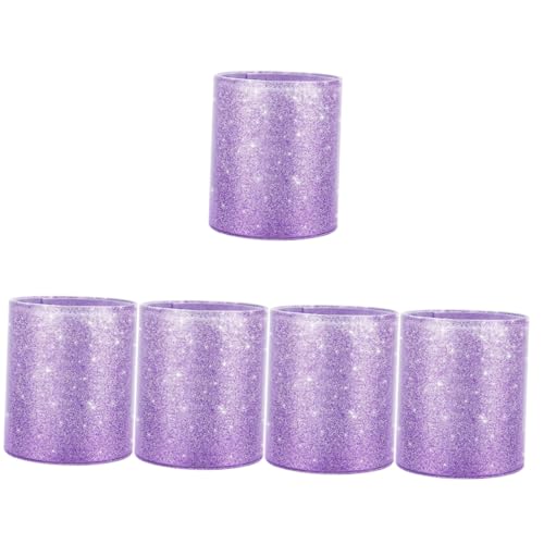 Lurrose 5st Glitzer-Leder-stifthalter Tischaufbewahrungsbehälter Stifthalterständer Zylinderstifthalter Bleistift Tasse Topf Stift-Organizer Violett Schreibtischstift Make-up Pinsel Kind von Lurrose