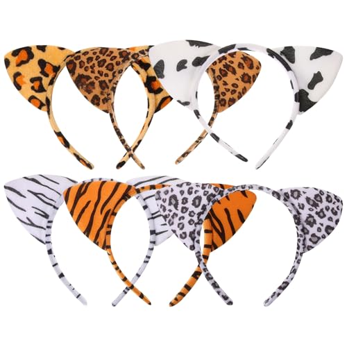 6 Stück Plüsch-Tuch Tier-Cartoon-Haarreifen Katze Tiger Leopard Ohr Halloween Stirnbänder Party Haarschmuck für ädchen Frauen von Lurrose