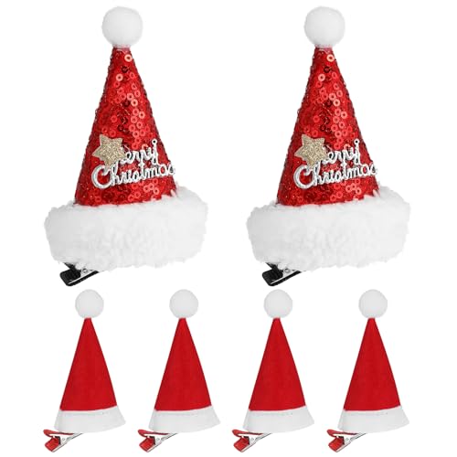 Lurrose 6 Stücke Mini Weihnachtsmütze Haarspangen Weihnachten Haarklammern Glitzer Haarclips Haarnadeln Baby Haarschmuck Set für Kinder Mädchen Weihnachtsgeschenke von Lurrose
